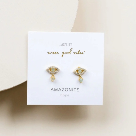 JAXKELLY, Gold and Amazonite Earrings, MSRP $40 - Picture 1 of 2